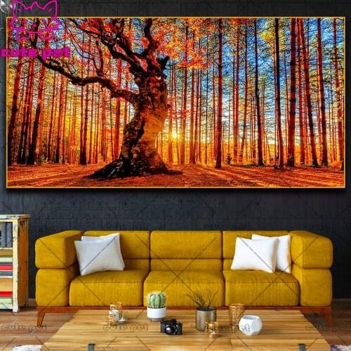 5D Full Round square Drill large Diy Sunset autumn forest Diamond Painting Cross Stitch Diamond puzzle Embroidery Mosaic Decor