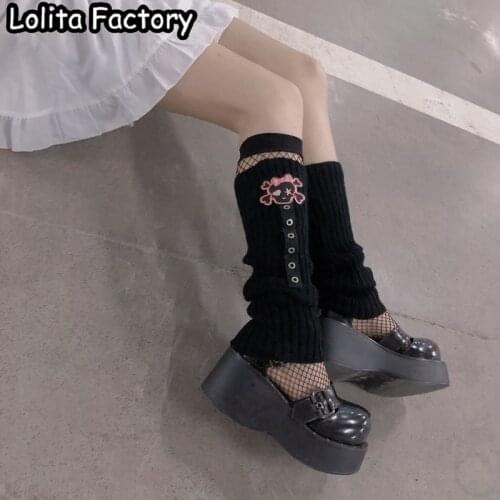 White black skull heart Women Knit Winter Leg Warmers Lady Boot Knee High Boot Stockings Leggings Warm Boots Leg cover gloves