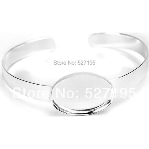 Free shipping, Silver plated 18*25mm Bangle Bracelet Blank Base Tray Bezel Cabochon Setting Jewelry finding