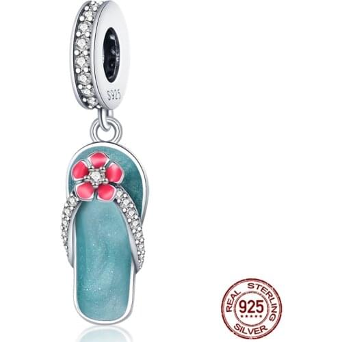 Authentic 925Sterling Silver Light Green Slippers Charm Fit Original 3mm Pandora Bracelet&Bangle For Women Fashion Jewelry Gift