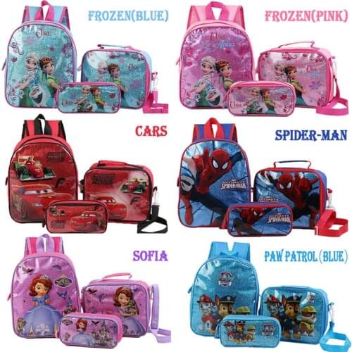 Disney Spider-man Childrens Schoolbag Cartoon Primary School Schoolbag Frozen Kindergarten Childrens Schoolbag Three-piece Set
