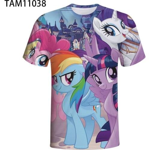 My Little Pony childrens Anime Summer 3D Cartoon Print mens Short Sleeve T-shirt Harajuku Parent Child Clothing Size 100-5XL