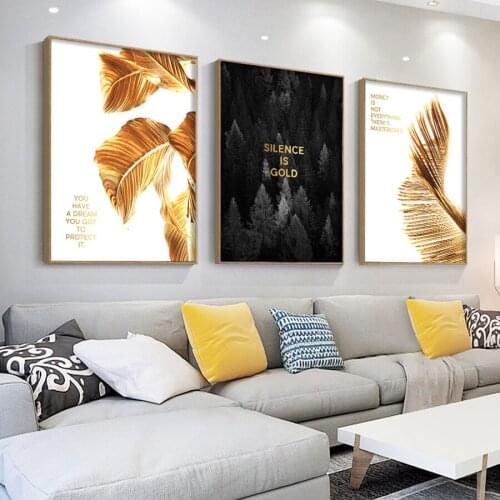 Picture Gold Leaf Wall Art Canvas Prints Abstract Minimalist Poster Modern Living Room Corridor Light Luxury Painting Home Decor