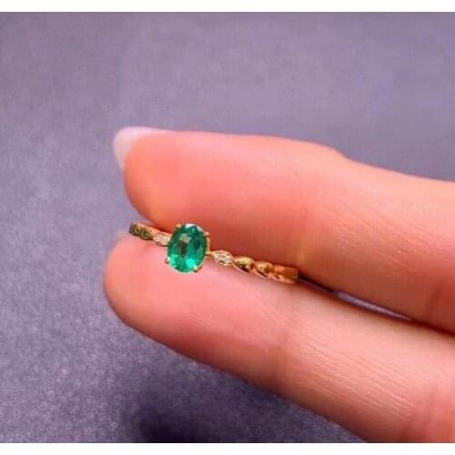 100% Natural Emerald Ring Oval Cut 925 Sterling Silver Female Ring Girl Gift 4*5mm