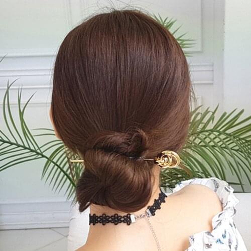 Korean Simple Gold Color Metal Round Ball Hollow Hair Stick Hairpins Women Fashion Hanfu Hair Accessories Disc Hair Clips