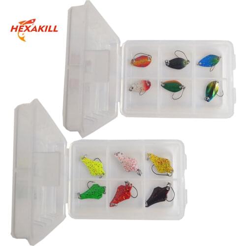 Hexakill Transparent PVC Box Metal bait set Spoons Trout Lures Kit Wobbler Spoon micro metal lures area trout fishing ultralight