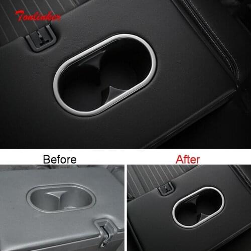 Tonlinker Cover stickers Rear armrest water cup For Volkswagen Tiguan 2009-17 Car styling 1 PCS Stainless steel Cover stickers