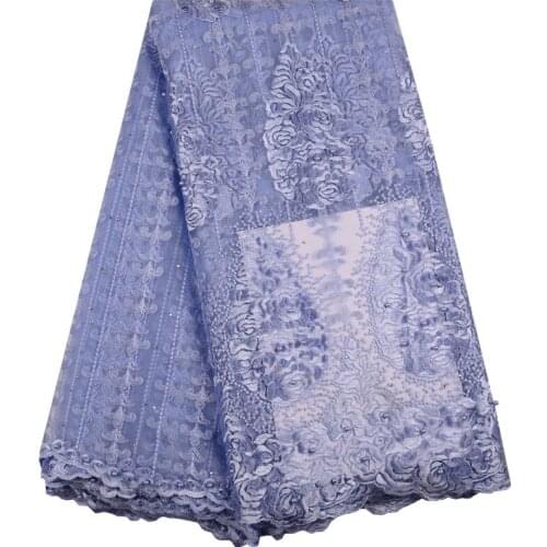 New Design Sky Blue African Tulle Lace Fabric 2019 French Net Lace High Quality Nigeria Beaded Lace Fabric For Women S1500