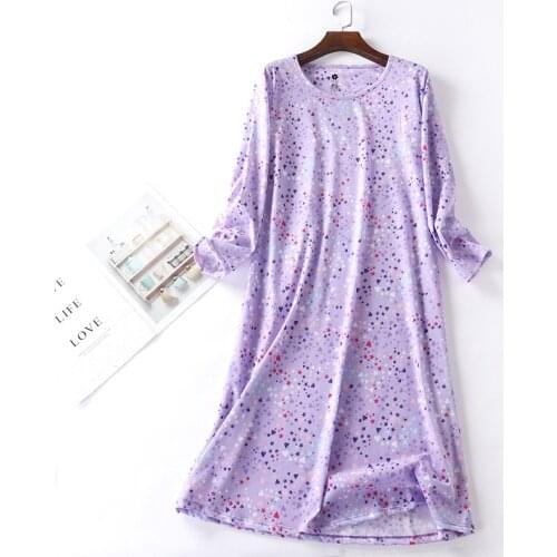 New Extra Fat Nightgowns European Code Nightwear Long-sleeved Knitted Cotton Night Dress Women Sleepwear Home Clothing Wholesale