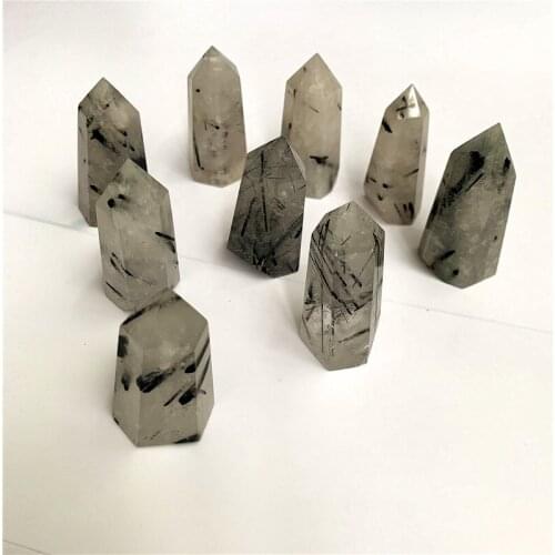Wholesale Carved natrual rutilated quartz black tourmaline wand reiki healing crystals point energy tower for home decor