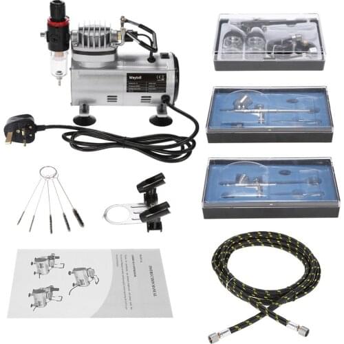 Weytoll Professional Airbrush Air Compressor Kit Dual-Action Hobby Nail Art Paint Spraying Air Brush Set with Cleaning Brush
