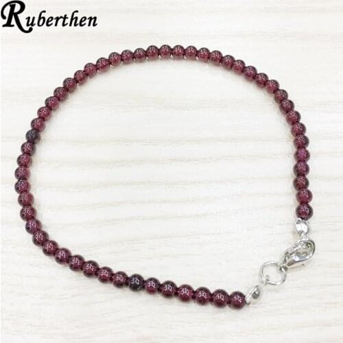 Ruberthen Garnet Anklet 4 mm Trendy Loose Bead Bracelet Mini Gem Stone Energy Jewelry
