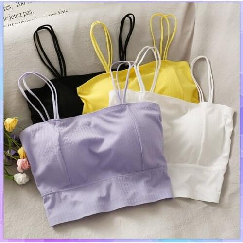 Sexy Crop Tops Womens Tank Top Female 2021 Solid Basic Vest Strap T-shirt Cropped With Chest Padded Camis Tube Top Camisole