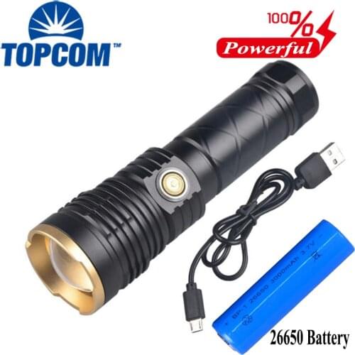 TOPCOM Super Bright LED Flashlight XHP 50.2 USB Rechargeable Zoom Torch Light For Camping Hunting Fishing
