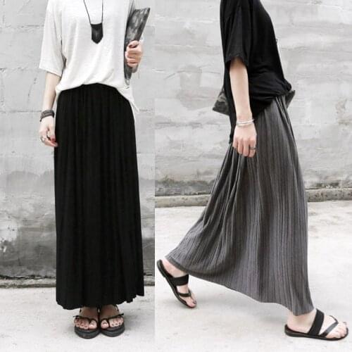 Elegant Solid Maxi Pleated Skirt Women 2020 Autumn Spring Ladies Korean Gray Black High Waist School Long Skirt Female