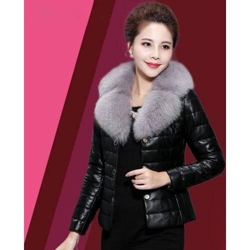 Jacket Women Faux Fur Coat PU Leather Womens Down Cotton-Padded Jacket Womens Short Wool-like Winter Fur Coat Veste Femme