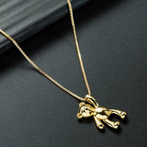 Gothic Hip-hop Style Golden Cute Bear Pendant Necklaces Female Pure Copper Retro Creative Clavicle Chain Necklaces Accessories