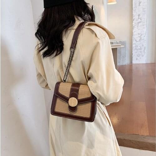 Female Shoulder Bag Retro Fashion Stone Pattern Hit Color Patchwork Bag Design Chains Small Square Bags For Women Сумка Женская