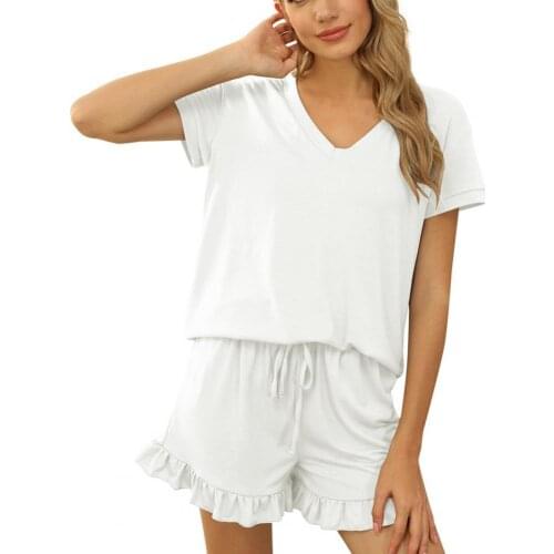 Women Pajamas Summer fashion V-neck Comfortable Women Short Sleeve Pajamas Sets for Home Womens Sleep Underwear 2021