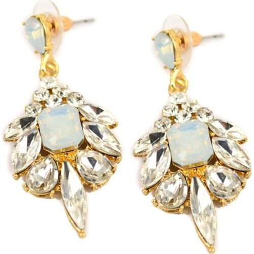 Boho Exquisite Women Rhinestone Inlaid Geometric Flower Drop Dangle Hanging Earrings Lady Party Wedding Statement Jewelry