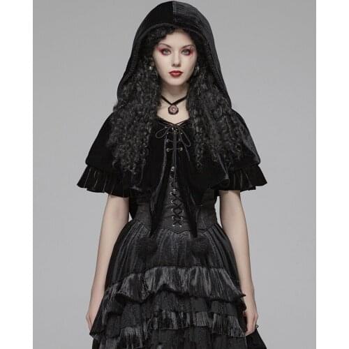 PUNK RAVE Womens Gothic Lolita Velvet Short Cloak Soft Coral Velvet Loose Party Cub Stage Performace Women Short Cape