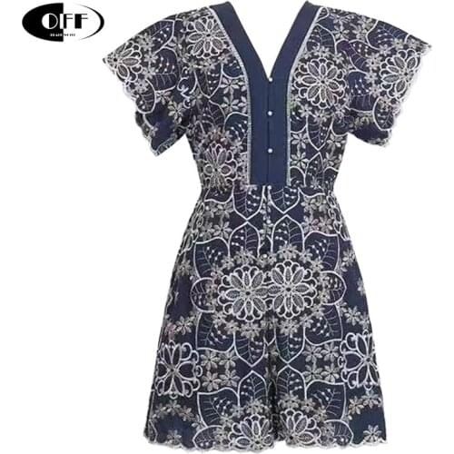 Designer Runway Summer Women Rompers fashion vintage floral embroidery Wavy lace zevity traf ladies Jumpsuit monos mujer basic