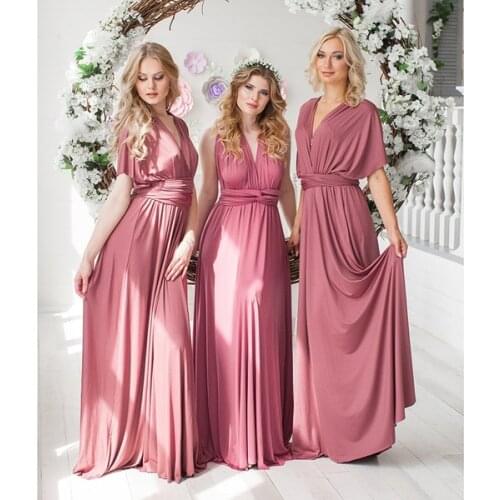 Summer Women Long Elegant Chiffon Convertible Multiway Bridesmaid Dress With Long Bind Wine Wedding Party Dresses