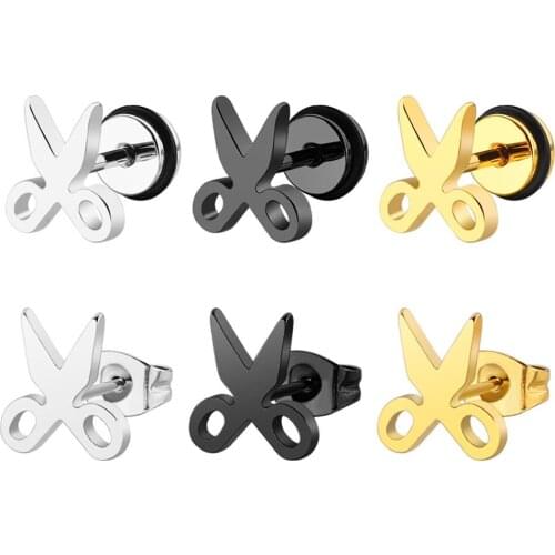 1 Pair New Unisex Sicssors Earrings Fashion Stainless Steel Stud Earrings, Stud Earrings Piercing 3 Colors