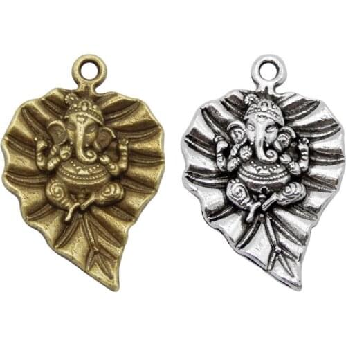 Julie Wang 10PCS Ganesha Leaf Charms Alloy Elephant God Bracelet Pendant Jewelry Making Metal Accessory