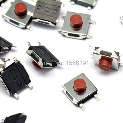 100pcs 6*6*3.7mm The patch 4pin Tactile Push Button Switch Red button Waterproof copper head cooker switch