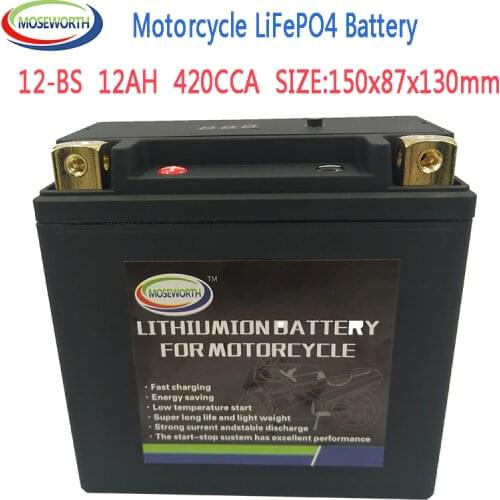 12-BS Motorcycle Battery 12V LiFePO4 lithium-ion Battery 420CCA 12AH Size-150x87x130mm Jump Starter with BMS Voltage Protection