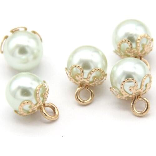 20pcs Green Pearl Flower Shank Round Plastic Buttons For Clothes Women Shirt Dress Decorative Handmade DIY Accessories Wholesale