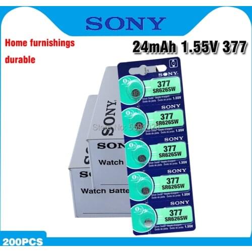 200PCS/lot Sony Original 1.55V AG4 377A 377 LR626 SR626SW SR66 LR66 button cell Watch Coin Battery Silver Oxide MADE IN JAPAN