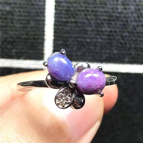 6mm Top Natural Purple Sugilite Ring Silver Sterling Jewelry For Woman Lady Man Beads Crystal Flower Stone Adjustable Ring AAAAA