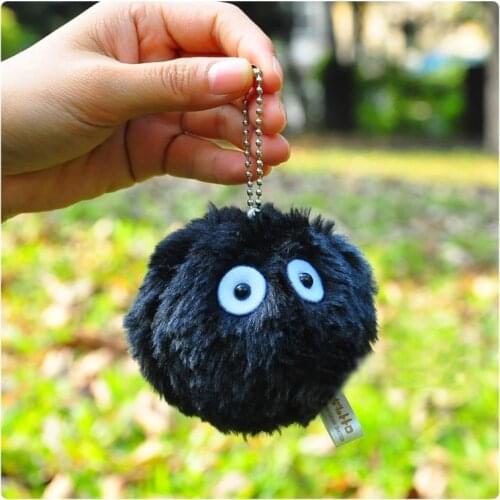 7cm Hayao Miyazaki My Neighbor Totoro Fairy Dust Plush Doll Toys Spirited Away Black Dust Elf Pendant Plush Toy with Ring
