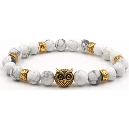 8mm adjusted Charm head nature stone bead copper Frosted agate Onyx Bracelet gg3 owl Reiki Chakra Buddha Yoga