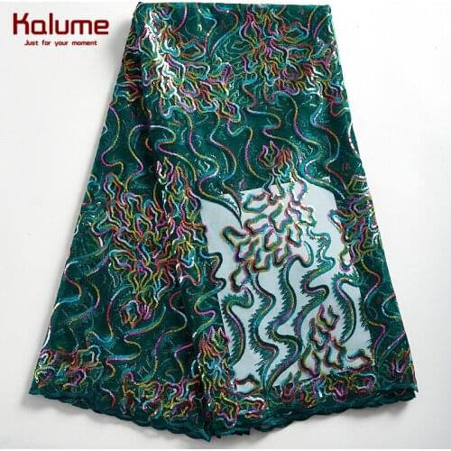 Kalume Sequins African Lace Fabric Green French Mesh Lace Fabric For Party Nigerian Tulle Lace Fabric People Dress Wedding F2302