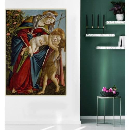 Citon Sandro Botticelli《Madonna and Child with the young John the Baptist》Canvas Oil Painting Background Decor Home Decoration