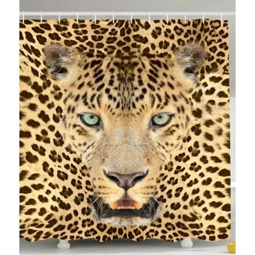 Wildlife Decor Wild Tiger Leopard Print Big Cat with Green Eyes in Animal Shower Curtain for the Bathroom Home Bath Decorations
