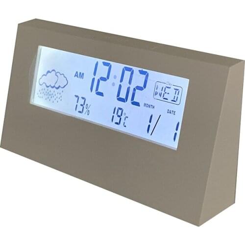 Decorative desktop digital lcd clock with calendar temperature and humidity