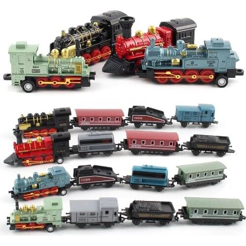 Alloy Toy Car Vehicles Retro Steam Train Model Ornaments Pull Back Car Childrens Pull Back Model Train kids Toys Can Be Spliced