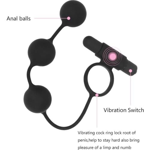 IKOKY Butt Plug 3 Balls with Anal Bead Sex Toys for Men 10 Speed Prostate Massager Male Masturbation Vibrator Penis Ring
