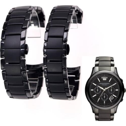 Ceramic Strap 22mm 24mm For Armani Watch AR1452 AR1451 1475 Watchbands Black Matte Replacement Bracelet Samsung S3 S4 Curved End