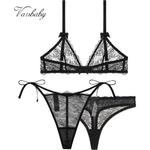 Varsbaby sexy yarn bra lace Ultra-thin breathable underwear set unlined woman bra set bra+2tongs 3pieces/lot