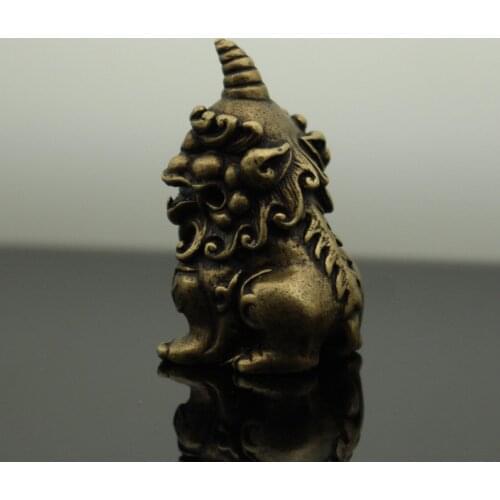 Brass / Brozen / Unicorn status / Rare Tibetan China Collectible Handmade Tea play set toys tea pet one horn lion status decorat
