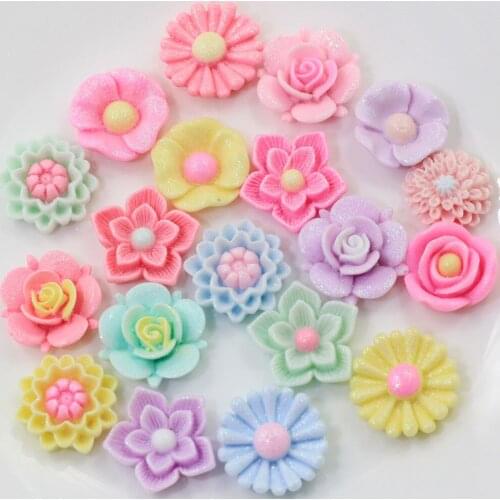 100/50pcs Mixed Designs Cute Glitter Resin Flower Shape FlatBack Cabochon DIY Scrapbooking Craft Wedding Decoration