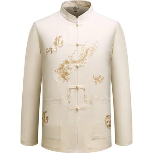 5Colors Dragon Male Clothes Tangsuit Traditional Chinese Clothing for Men Wushu Standing Collar Shirt Top Hanfu Dropshopping