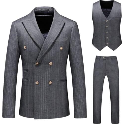 2020 Mens Suit Set Double-breasted Striped print Groom Slim Formal Tuxedo For Wedding Party Dress Male Classic Business suit