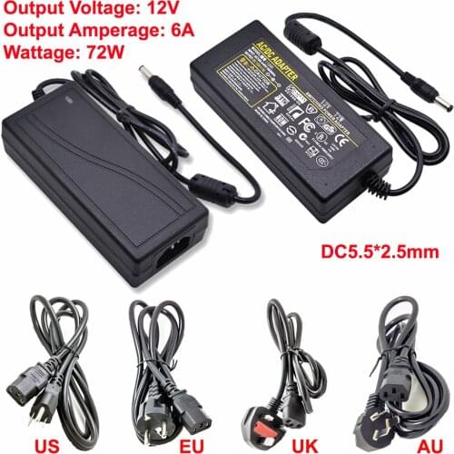 Desktop Power Supply Adapter Transformer 110V~240V To DC 12V 6A 72W 5.5x2.5mm Jack Socket Connector Include Plug Cable