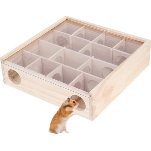 Natural Wooden Maze Tunnel Hamster Toy with Cover Small Pet Activity Sport Labyrinth Intelligent Interactive Play Training Toys